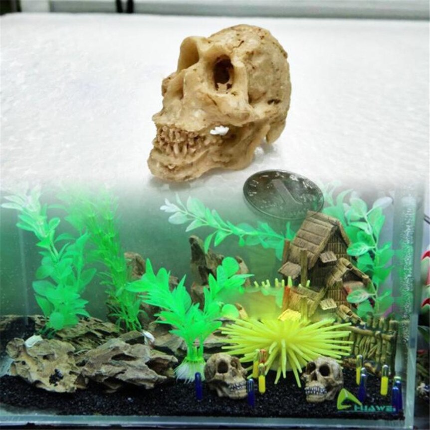 Halloween Aquarium Decoratieve Hars Schedel Crawler Dragon Hagedissen Visteelt Individualiteit Fish Tank Landschap Decoratie