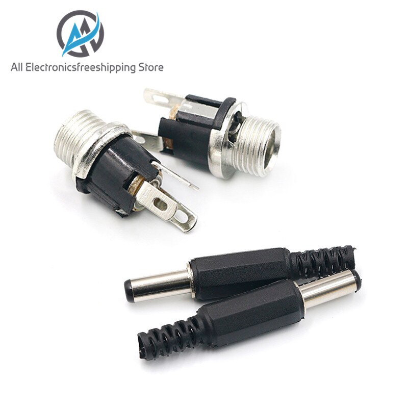 10Pcs Dc Power Connector Pin 2.1X5.5Mm Vrouw Plug Jack + Stekker Jack Socket Adapter Pcb mount Diy Adapter Connector 2.1X5.5: Male5 Female5 type2