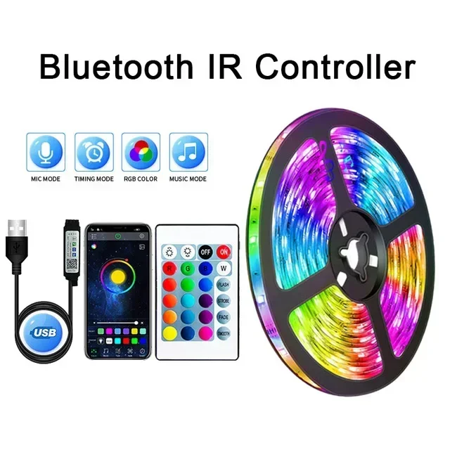 Bande lumineuse Led Usb 1-30M RGB 5050, Bluetooth, Wifi, contrôle par application, synchronisation de la musique, lumière Led, rétro-éclairage TV, ruban Flexible