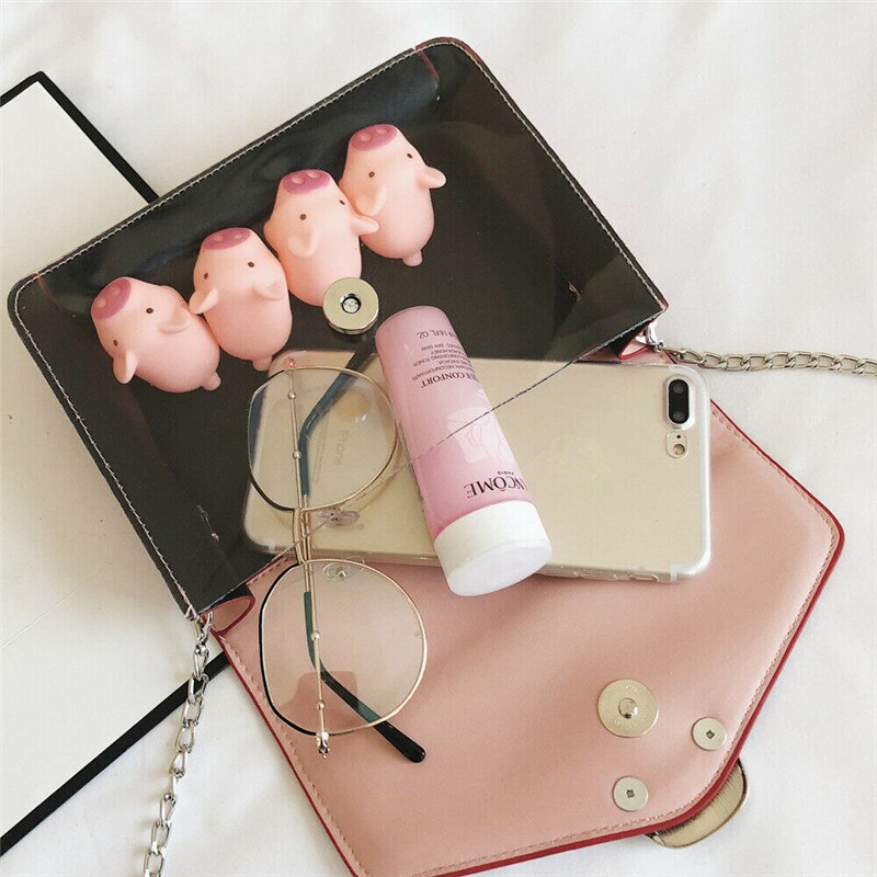 Noenname au gennemsigtig plastik mulepose til kvinder gennemsigtig pu+pvc håndtaske knap pung