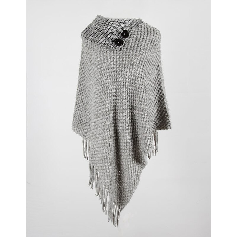 Winter Gebreide Poncho Capes Kwasten Effen Sjaal Trui Poncho Jas Onregelmatige Lange Mouwen Vrouwelijke Capes: Gray