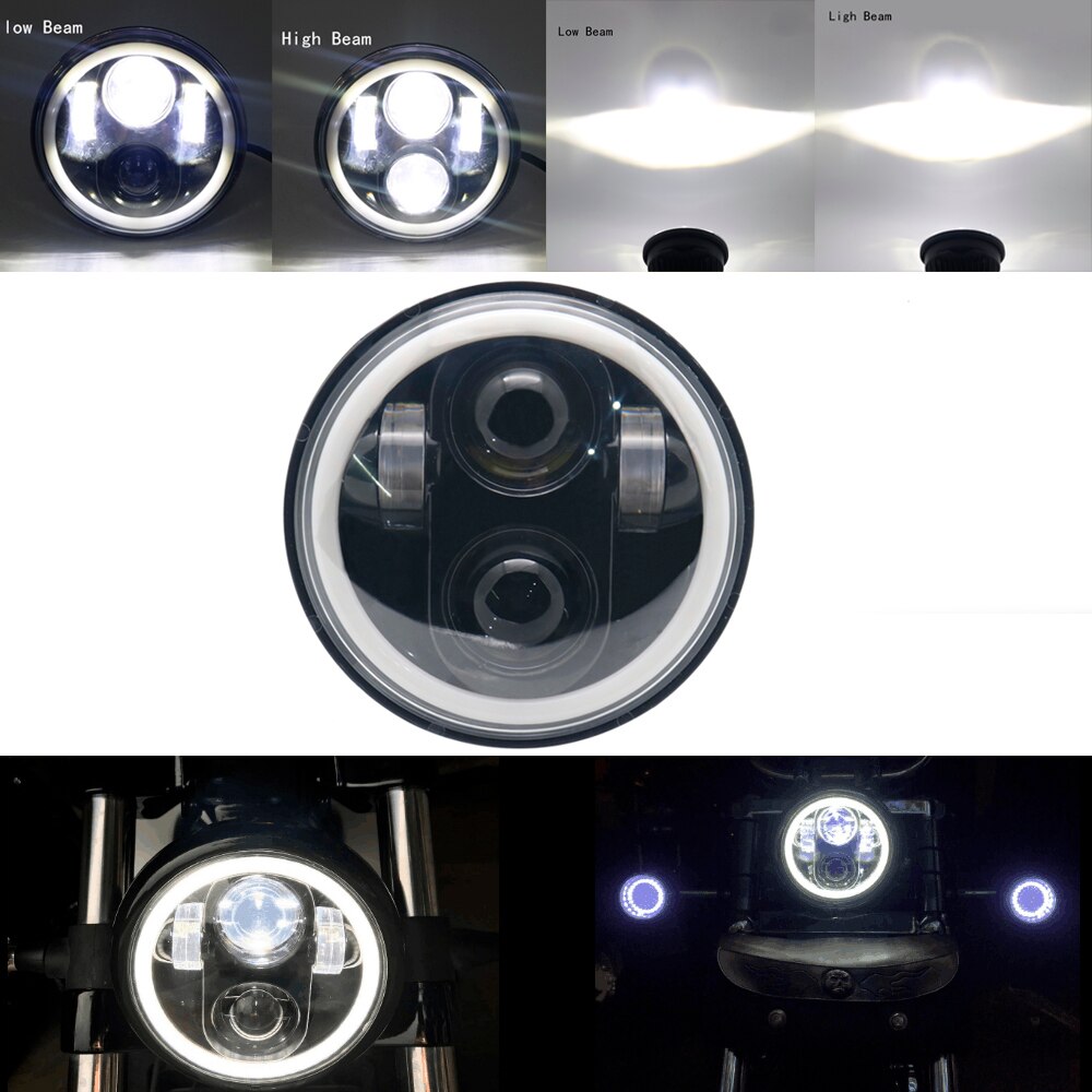 Faro Led de 5,75 pulgadas, anillo de Halo, Ojos de Ángel DRL blancos para Harley Sportster, para Touring, para Super Glide Dyna 5, proyección de 3/4"