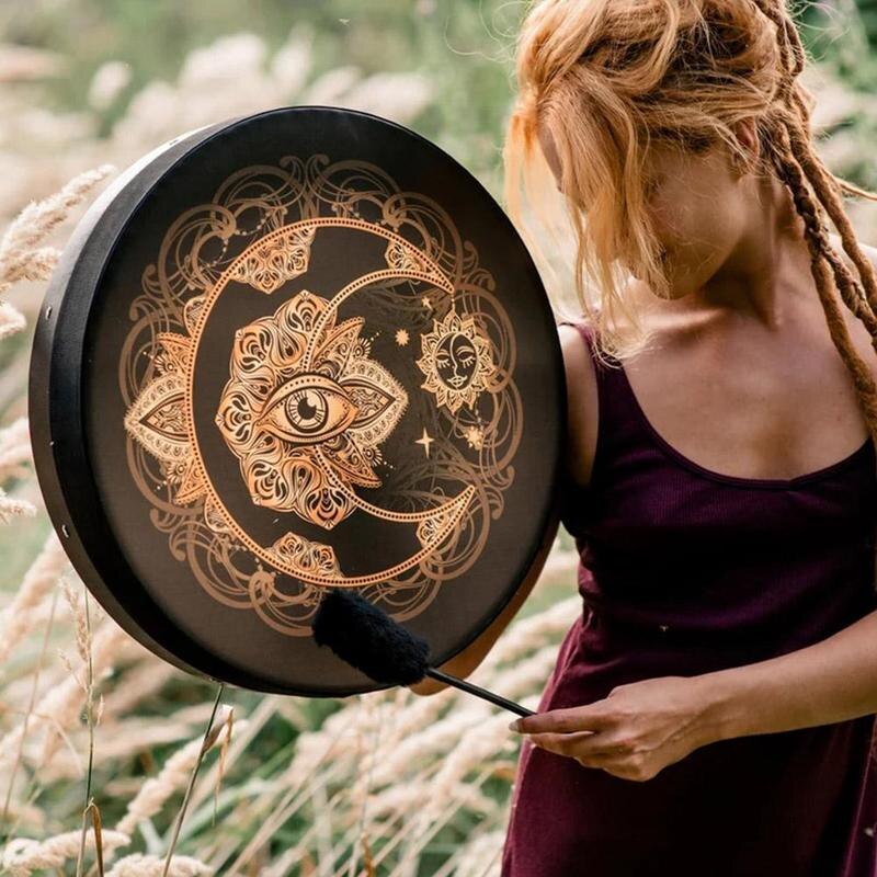 10 tommer vegansk shaman tromme alkymistisk måne lyd healing værktøj afstembar membran kvinde ramme draum musikinstrument