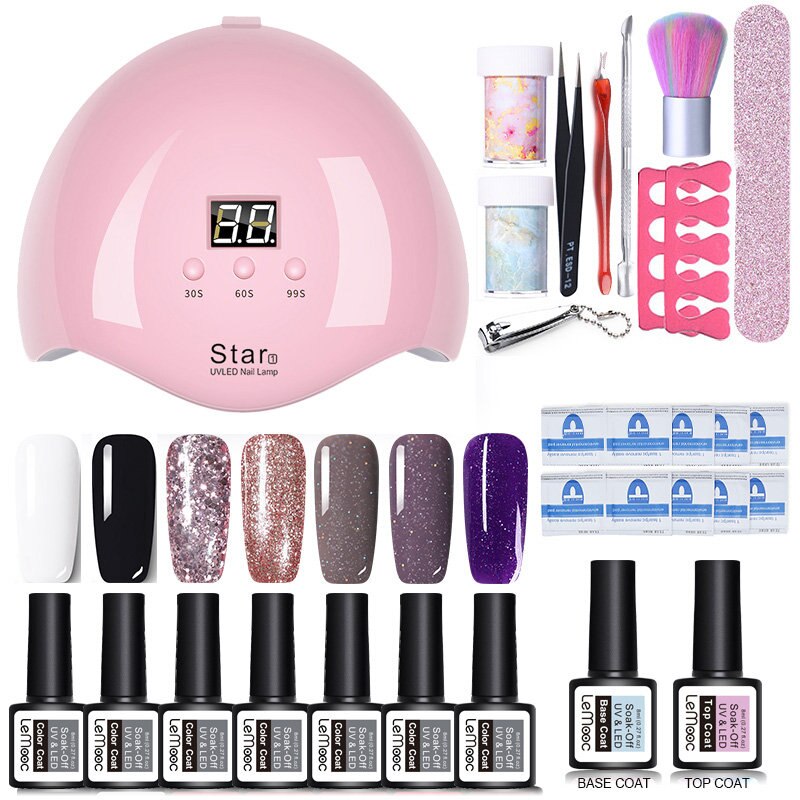 Neglesæt uv led lampe tørretumbler negle gel lak kit farverigt soak off uv gel værktøj sæt negle stickers til nail art gør det selv værktøjer