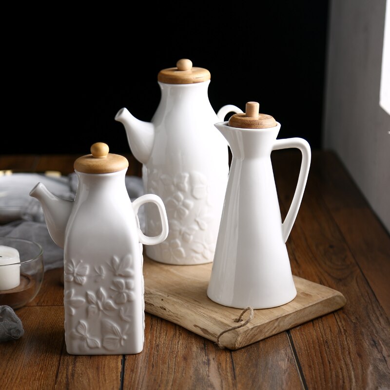 Distributeur Huile Design Bouteille Huile Olive Et Vinaigre En Céramique Style Japonais 280ml - Distributeur Sauce Soja Élégant Pour Cuisine