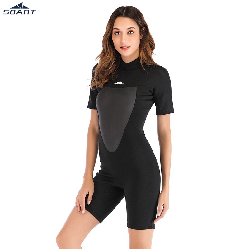 Sbart 2mm dames neopreen wetsuit elastisch kleur surf duikpak kleding korte mouwen eendelig getailleerde warme surfuitrusting