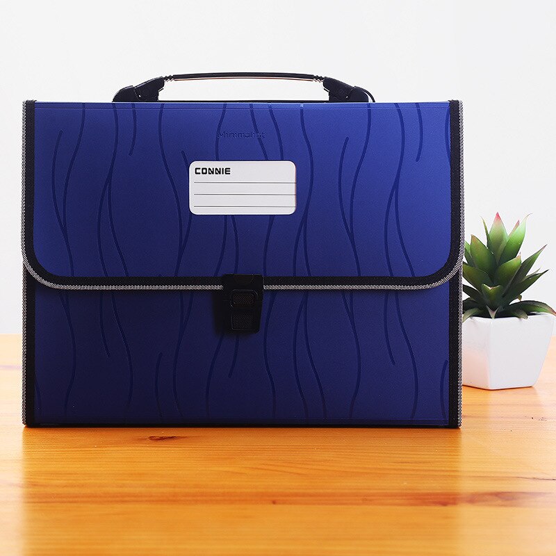 13 Pockets Expanding Wallet With Portable Handle Office A4 Letter Size Document Bag Accordion Filling File Folder Large Capaticy: Blue