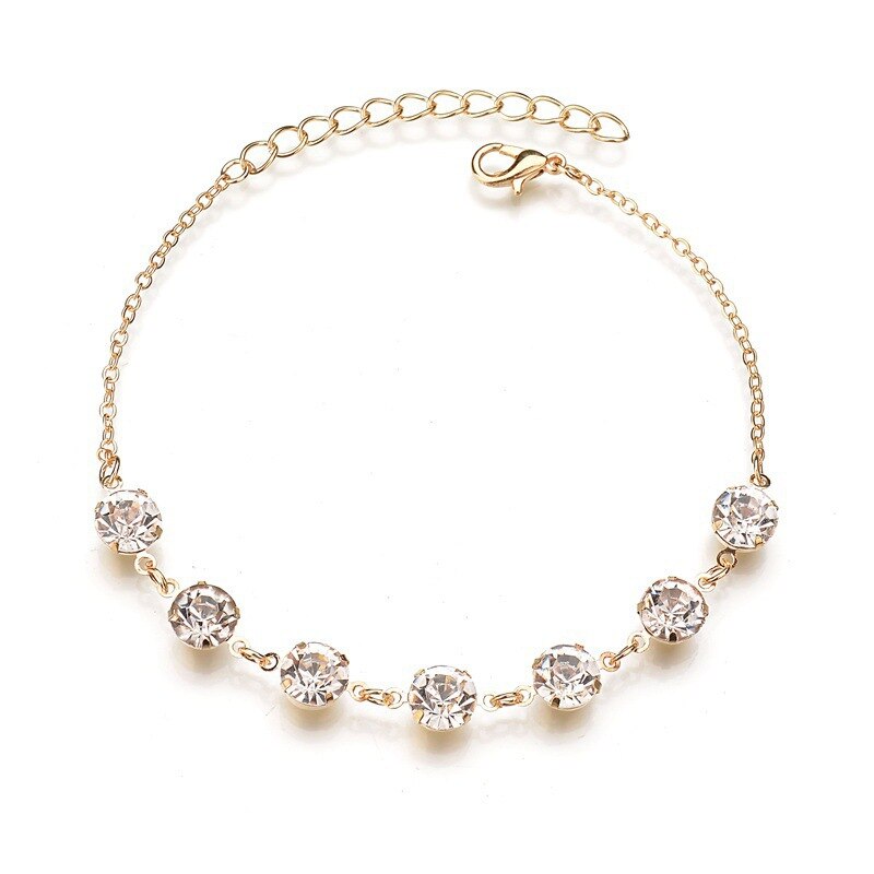 Lazada Simple Women's AnkletJewelry 7 Rhinestone Anklet Alloy Chain Rhinestone Style Simple Temperament Ladies Bea: Gold-color