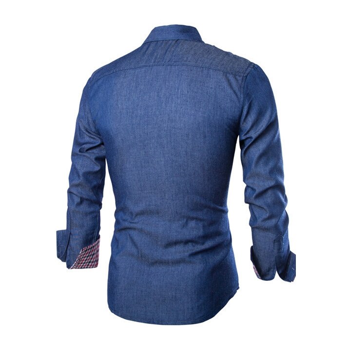 M~ 3xl imitert skinn lomme slank skjorte herre uformell sving-ned krage langermet skjorte knapp denim virksomhet skjorte