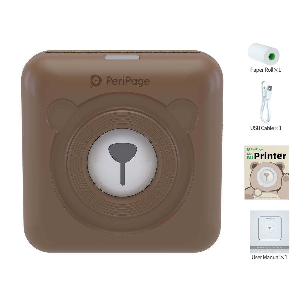Mini Portable Pocket Thermal Photo Printer 203 Dpi Mobile Bluetooth Wireless Thermal Printer Paper Sticker Label Printer for Ho: Dark brown