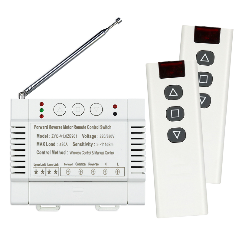3000W AC220 V 380V 2 CH 40A relay RF Wireless Remote Control for garage door/motor/projection screen/blinds limit: black