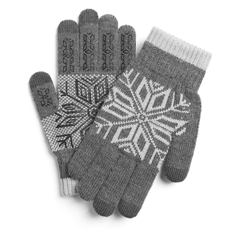 Homem inverno tela de toque floco de neve malha luvas quentes forro de pelúcia macio elástico manguito anti-deslizamento silicone ciclismo luvas: 2 / L