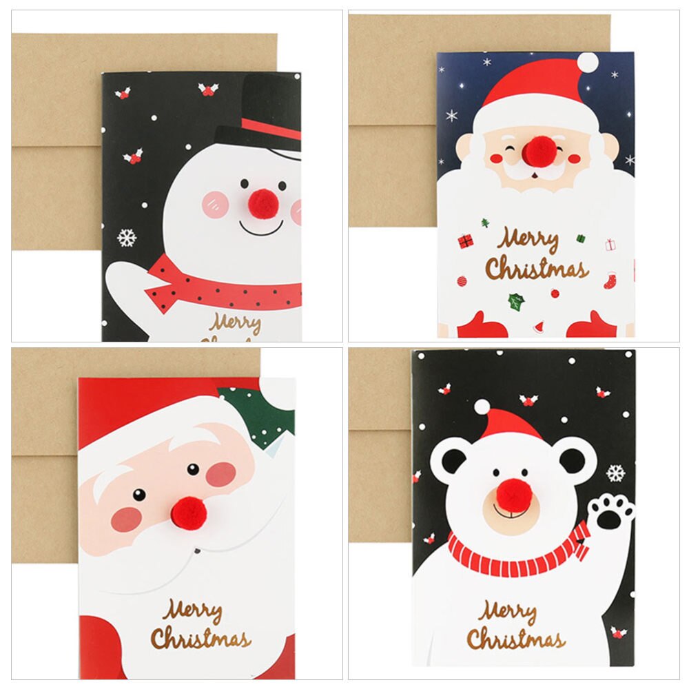 6 Stuks Kerst Wenskaarten 3D Rode Neus Wenskaarten Met Envelop