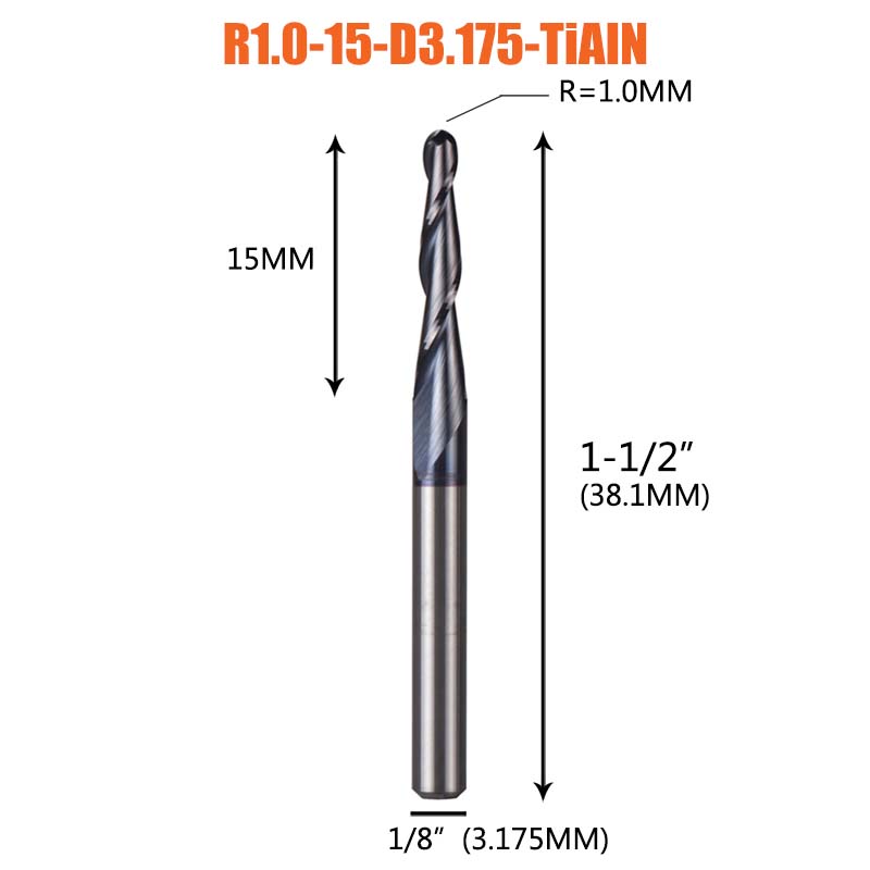 1 Pcs Tungsten Vhm Gecoate Taper Ball Nose Cnc Frezen Frezen Voor Hout En Snijders Voor Metalen end Mill