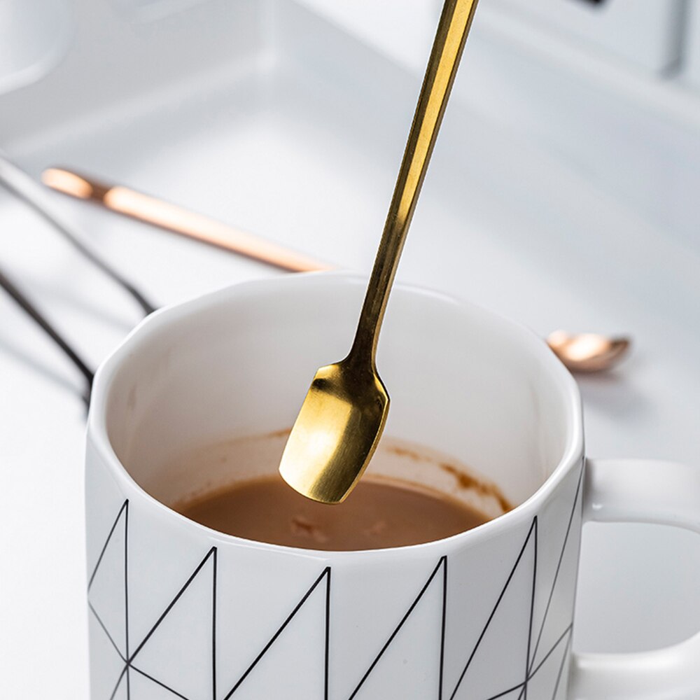 Cuchara de café dorada de acero inoxidable para postre, utensilios para beber con mango largo, utensilio de cocina, cuchara de café de