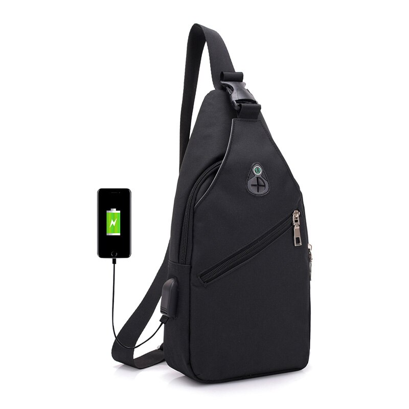 Mannen Tas Usb Interface Crossbody Tas Mannelijke Vrouwelijke Schoudertas Messenger Borst Tas Vrouwen Canvas Tas Handtas Reistas: Black