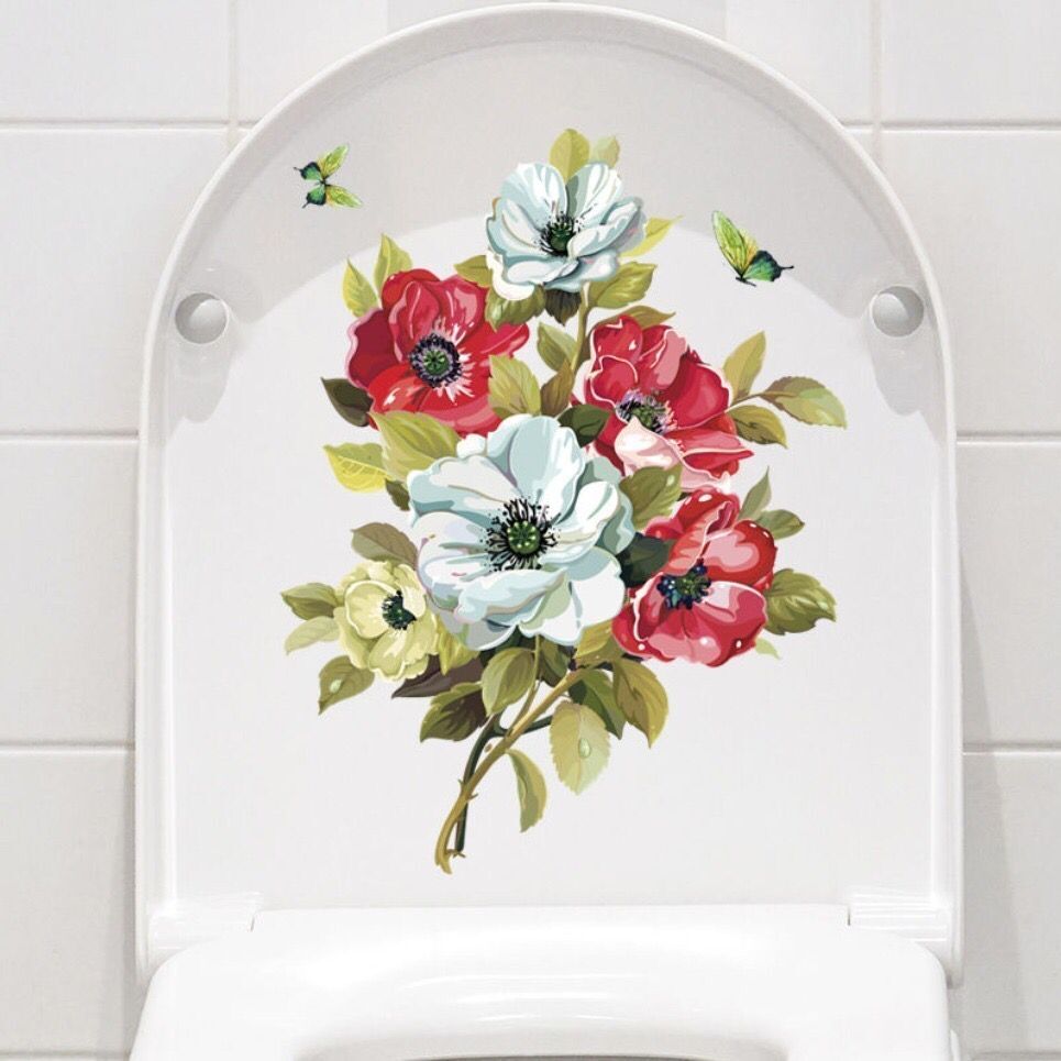 Smukke farverige blomster toilet sæde badeværelse dekoration pvc toilet gulv klistermærker wc indretning toilet bundet hanako kun klistermærker: Hm010