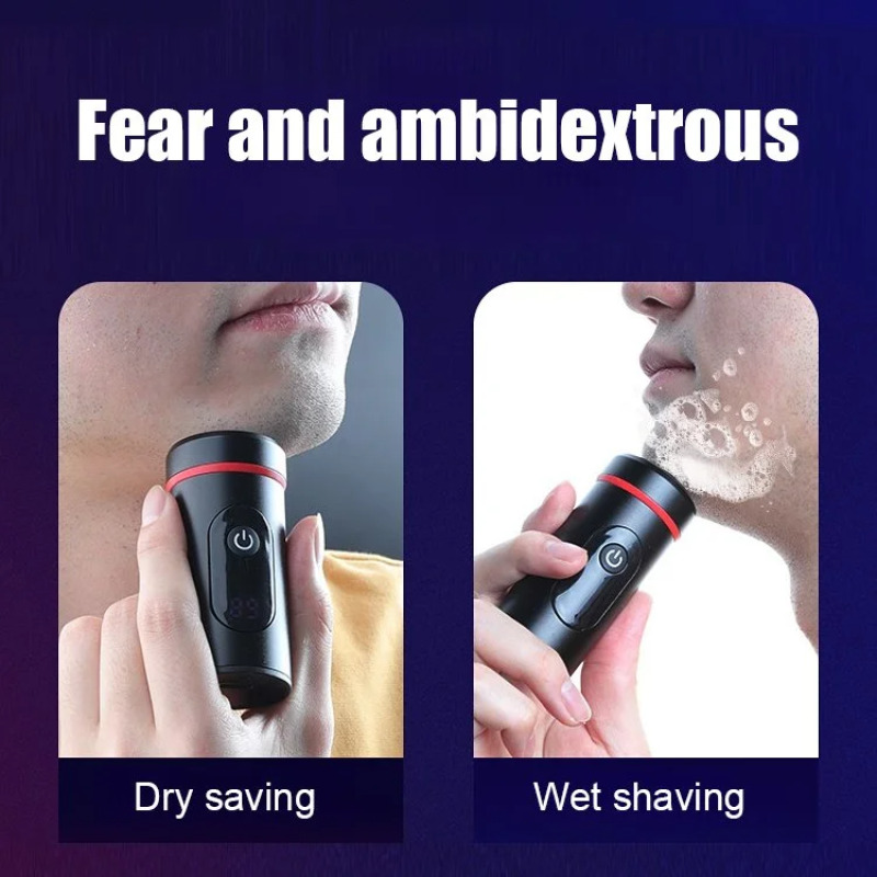 Bærbar, oppladbar barberhøvel for menn, elektrisk liten barbermaskin i stål, lommebarberhøvel for menn, mini-barberhøvel med dusjsåpe
