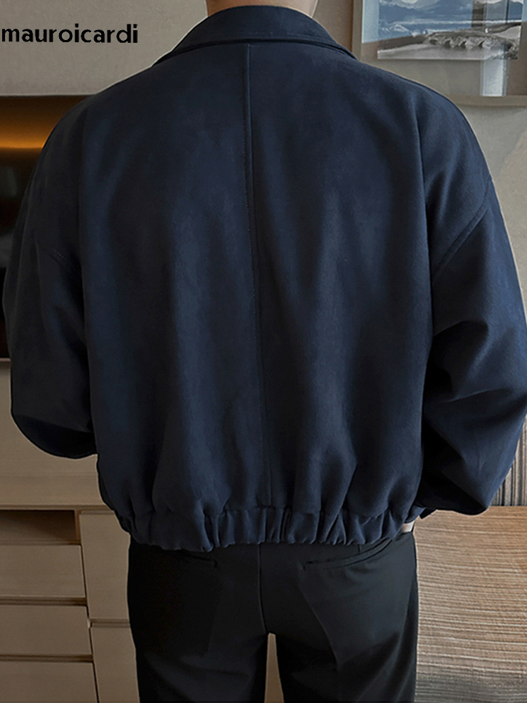 Mauroicardi-Chaqueta ligera azul para hombre, chaqueta de manga larga con cremallera, holgada, informal, Simple, estilo coreano, a la , primavera y otoño, 2024