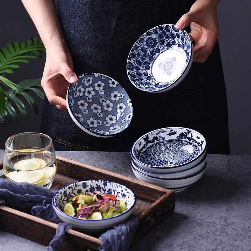 Nytårs salat risskåle keramisk japansk klassisk blå og hvid køkkenudstyr husholdningsrestaurant suppeskål nudel