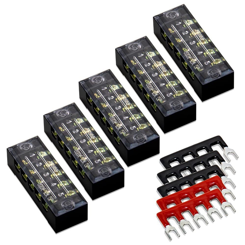 5 Pc 5P Terminal Block, 5 Pc 5P Shorting Bar, TB1505 Flame Retardant Copper Terminal Short-Circuit Terminal