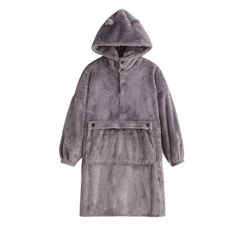 Unisex Robes Men Winter Dressing Gown Winter Warm Fleece Robe Pullover Hooded Women Winter Dressing Gown Robes Soft Bathrobe: dark-gray / 45 to 85kg