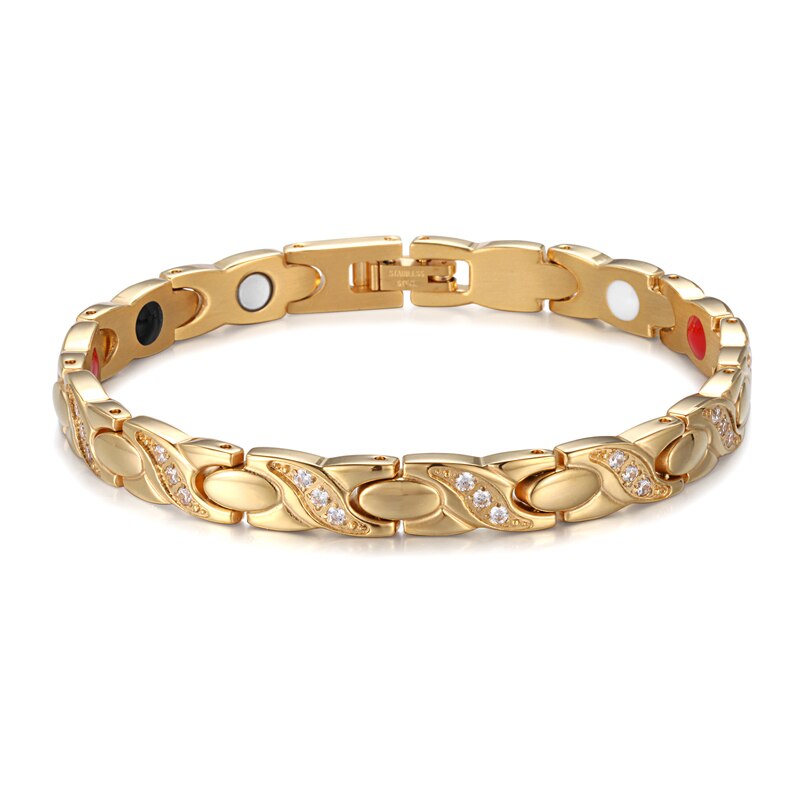 Rainso rustfrit stål magnetiske kvinder armbånd terapi smykker guld link kæde med bio elementer charm armbånd: Guld armbånd