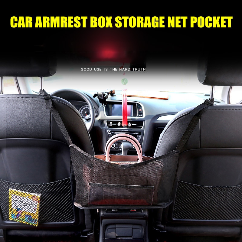 Car Mesh Organizer Seat Back Net Bag Barrier of Backseat Pet Kids Cargo Tissue Purse Holder Driver Storage Netting Pouch DIN889