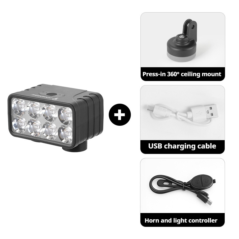 8 LED Bicycle Front Light Rechargeable Bike Light with Horn MTB Bicycle Head Lights Cycling Bike Safety Lamp for Night Riding: PURPLE