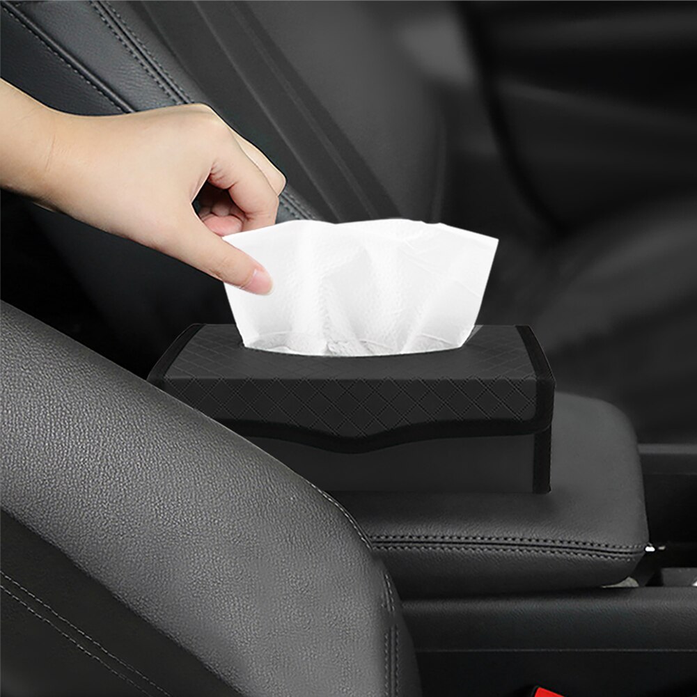Car Tissue Box Holder PU Leather Dashboard Napkin Box Box Holder Home Office Tissue Box Folding Large Capacity Interior Storage