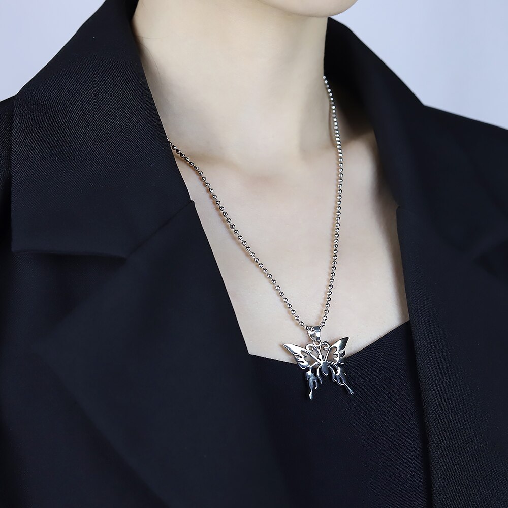Edelstahl Schmetterling Anhänger Halskette Gothic Schmuck Männer Frauen Punk Halskette Gedenken Kostüm Schmuck