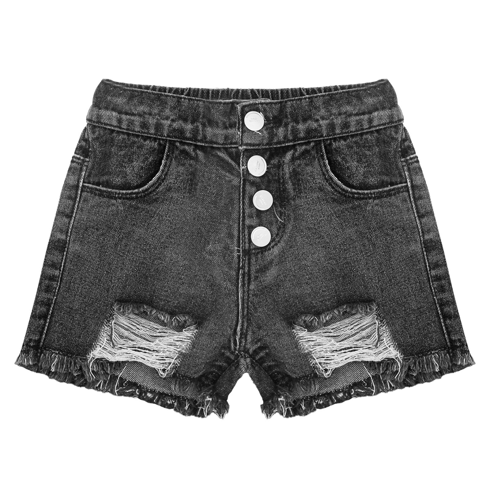Short en Jean déchiré pour filles, taille haute, à la , ample, décontracté, pour enfants: Black / 9