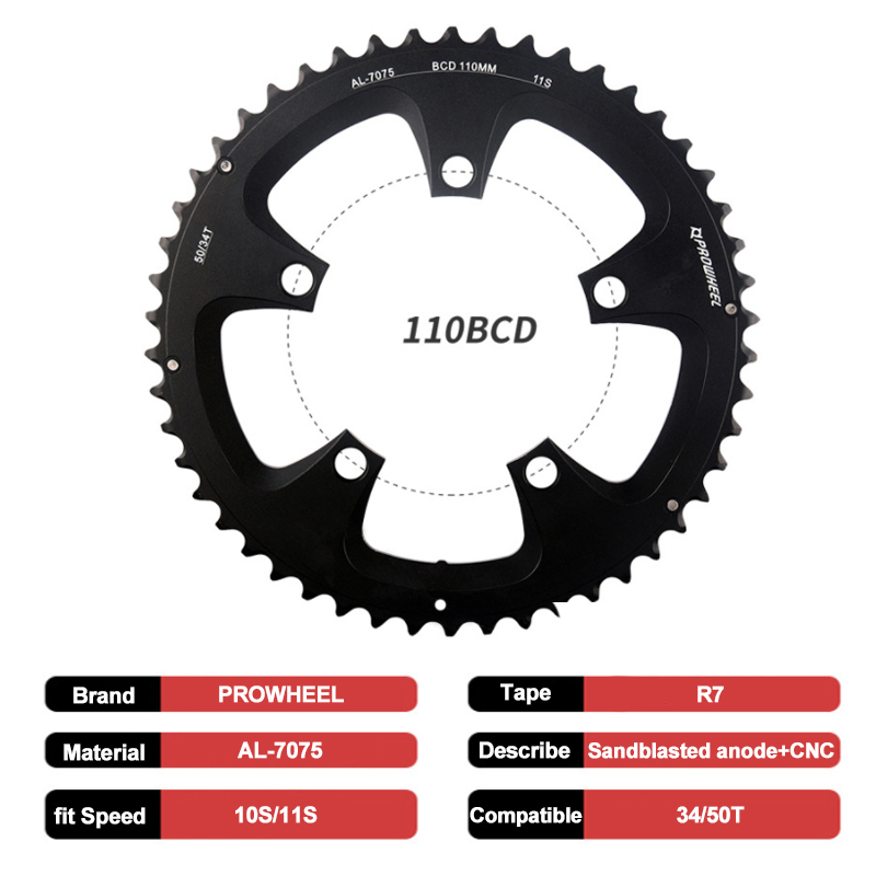 PROWHEEL 110BCD Kettingblad 34 T 50 T Racefiets Kettingblad 9/10/11 Speed Dubbele Snelheid 110 BCD Fiets Kettingwiel Fiets Deel: green