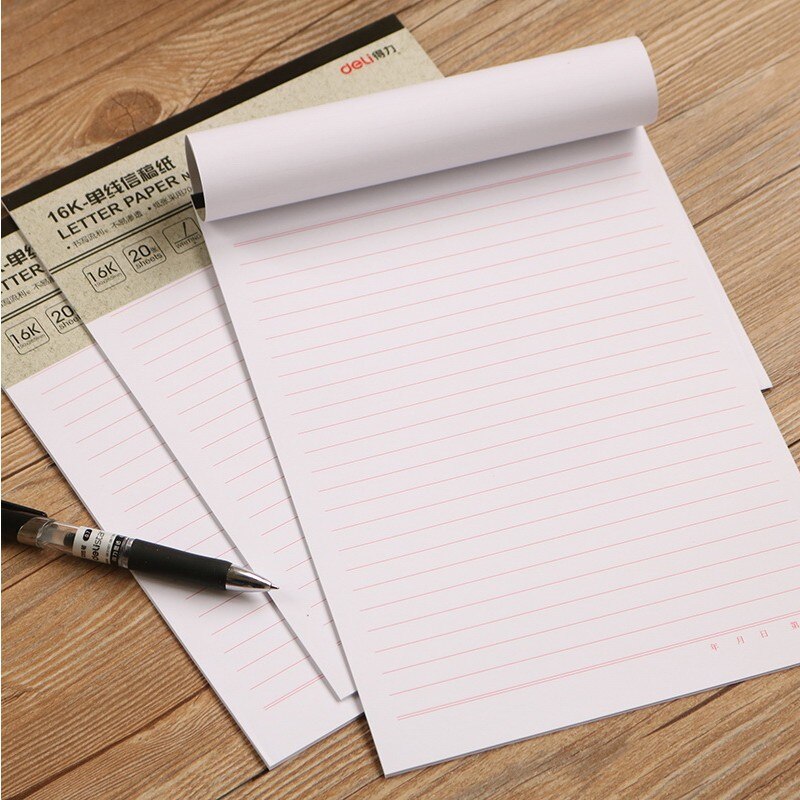 Papelaria deli 3427, papel timbrado 10 pces, manuscrito, 16k única linha de papelaria, papel papelaria de escritório