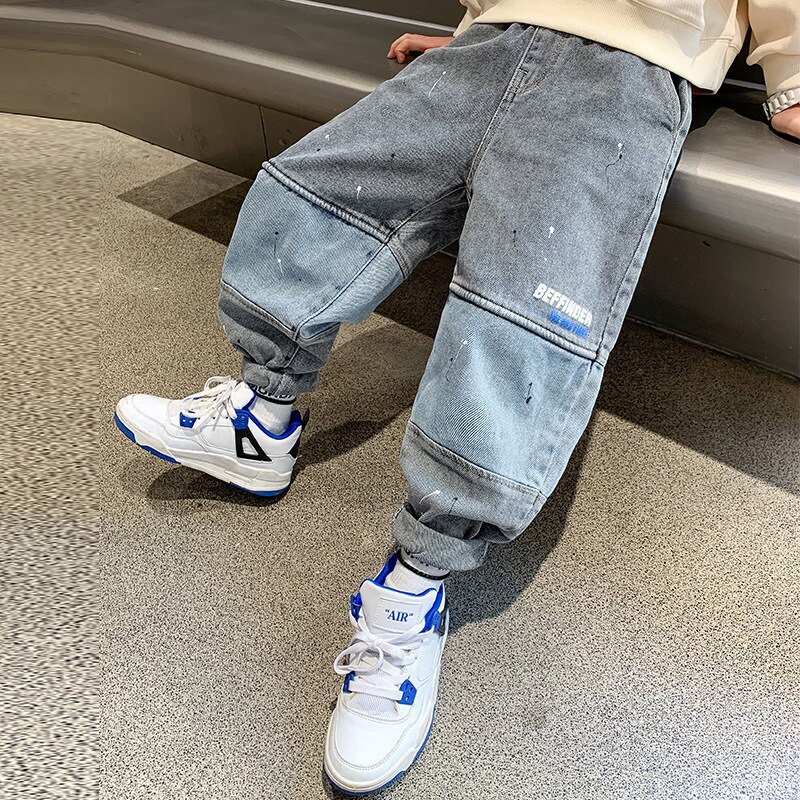 Spring Boys Patchwork Jeans Kids Casual Sport Denim Pants Children Handsome English Alphabet Print Trousers Teen Clothes: 6