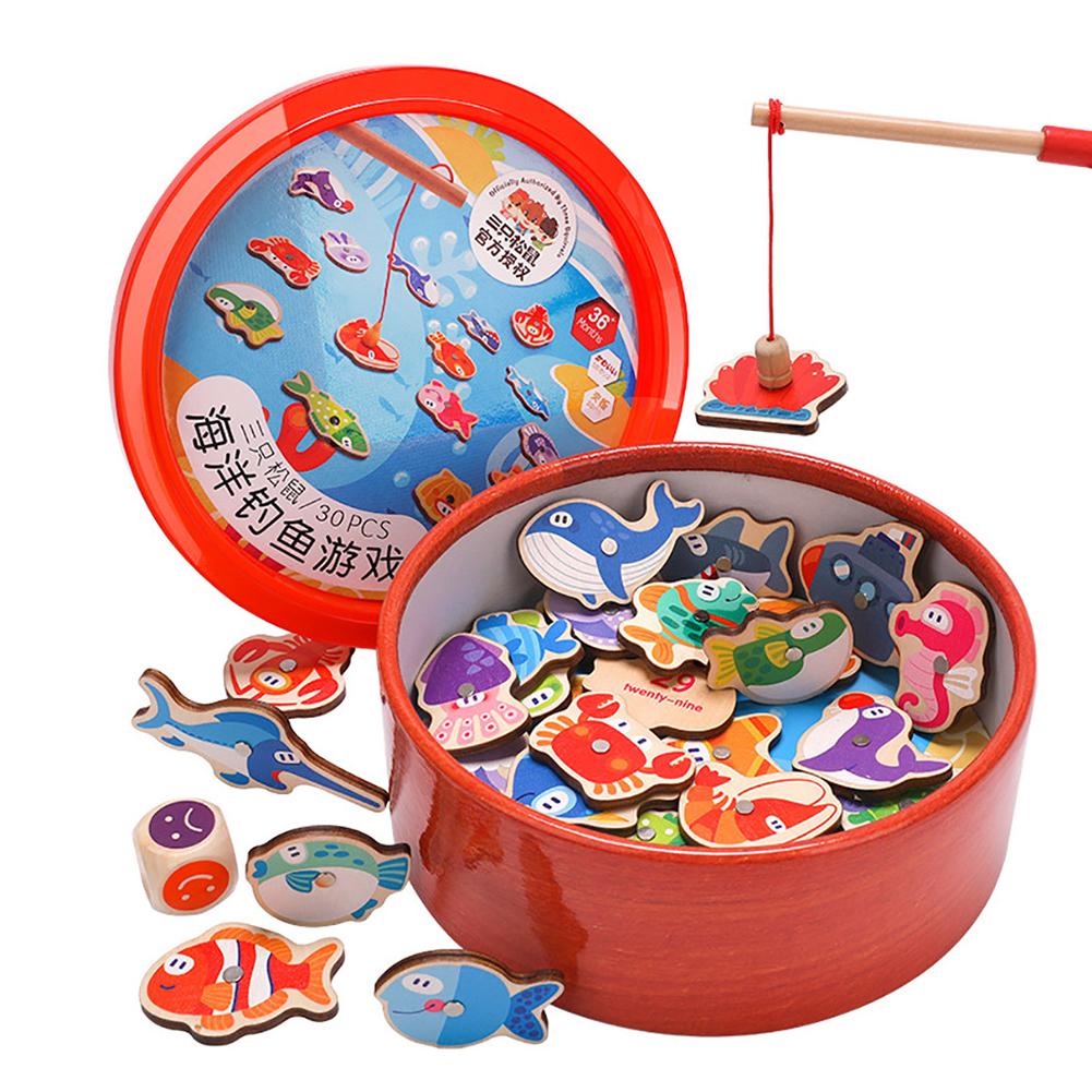 Magnetische Vissen Ouder-kind Interactief Speelgoed Game Kids 30Pcs Houten Vis Babybadje Speelgoed Intellectuele Speelgoed Emmer Vissen speelgoed