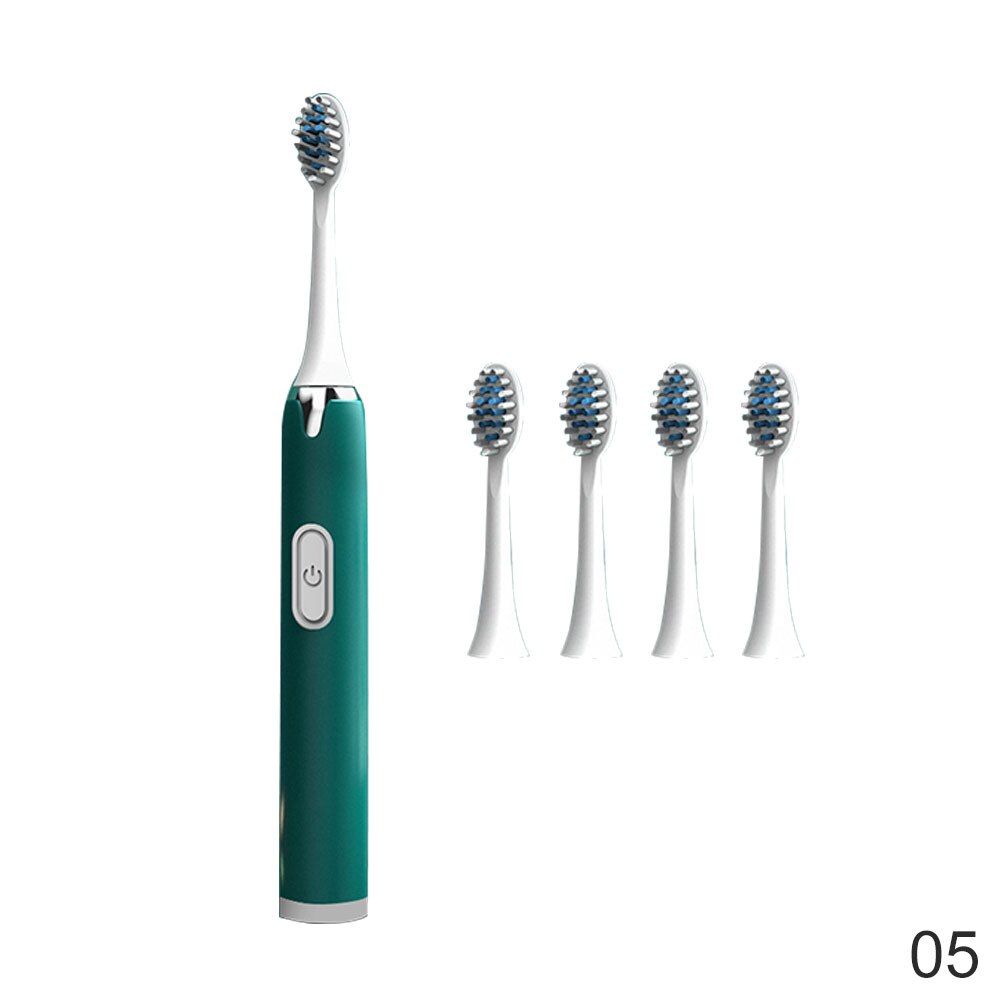 1 Set Adult Timer Brush No Rechargeable Tooth Brushes Replacement Heads Set Battery Operated Oral Hygien Teeth: green 5pcs head
