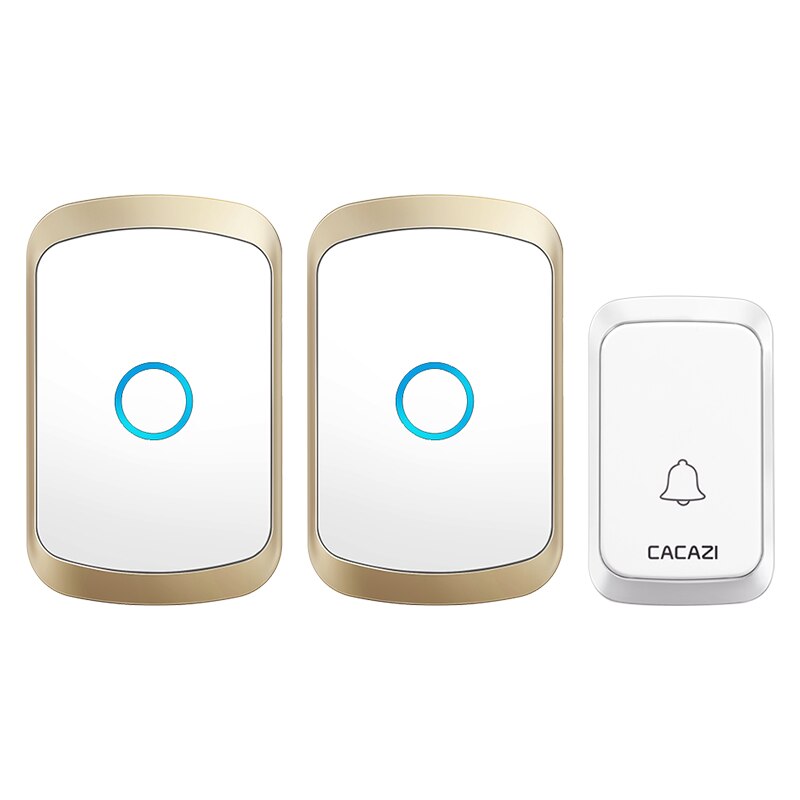 Cacazi Draadloze Deurbel Dc Batterij-Operated Waterdichte 36 Chimes 5 Volume 300M Range Home Security Draadloze Deur Call ring Bell: gold 1x2