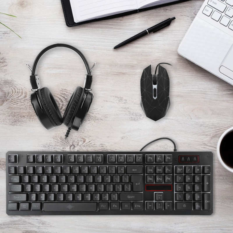 3Pcs Wired Keyboard Mouse Headset Set Gaming Backlight Keyboard for Laptop Computer