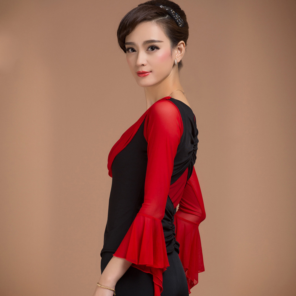 Top de baile latino para mujeres señora Tops de baile de salón sin pantalón mujeres negro rojo Dot Ballron ropa de entrenamiento de danza escénica 1029
