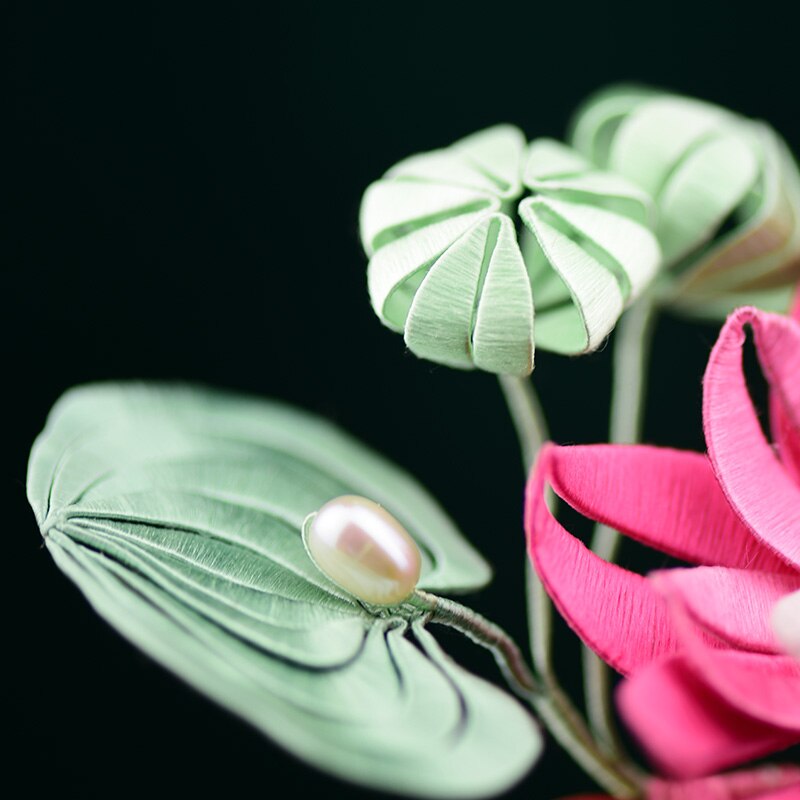 Kit de grampo de cabelo florido de lótus, acessório tradicional para iniciantes com fios para bordar