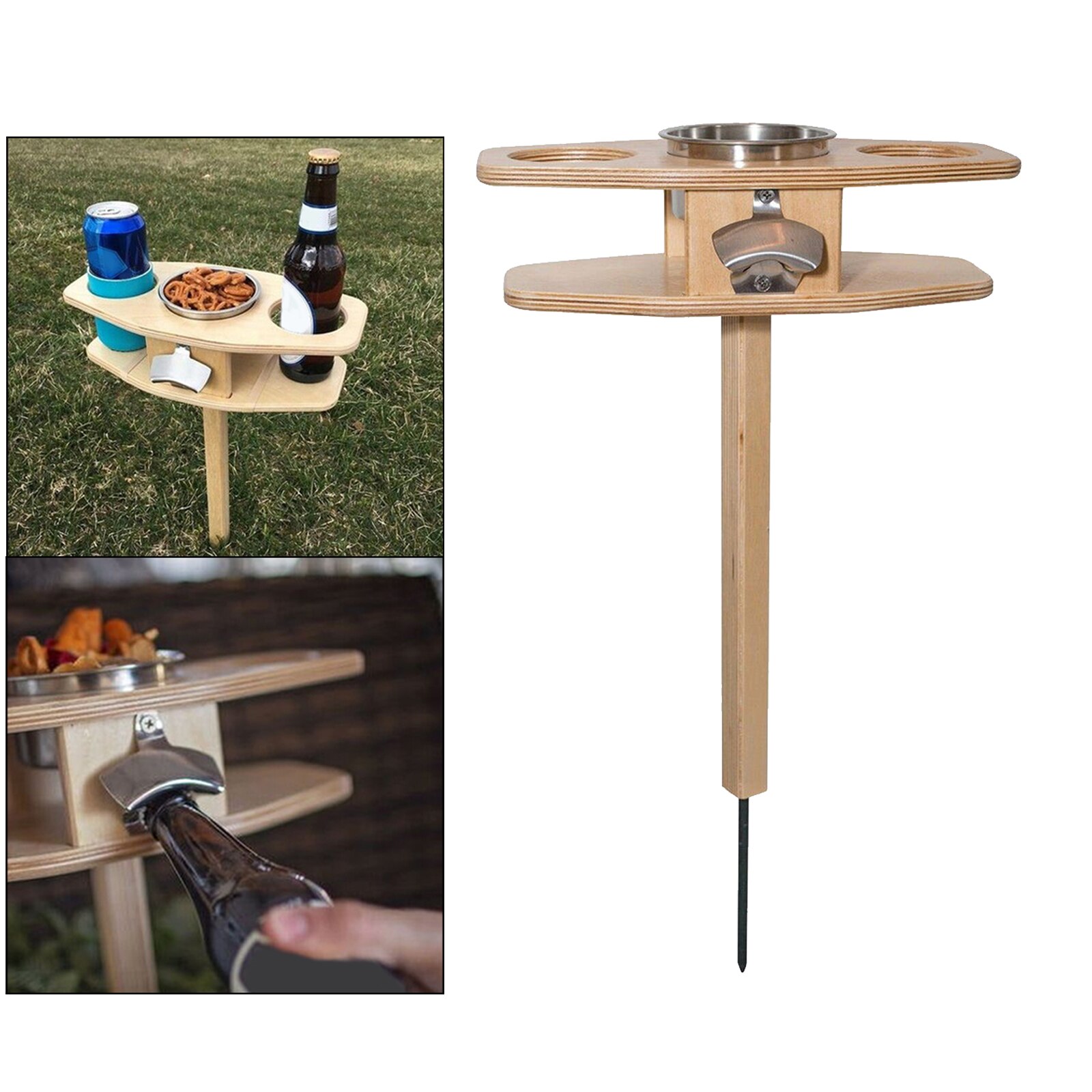Wooden Wine Table Garden Lawn Beach Party Camping Beer Bottles Rack Stand