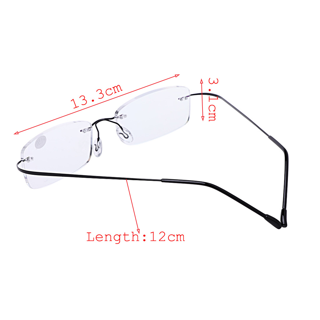 Ultralight Titanium Rimless Rectangular Glasses Spectacles Eyeglass Frame Eyewear Black/Silver +1.0/+1.5/+2.0/+2.5/+3.0/+3.5
