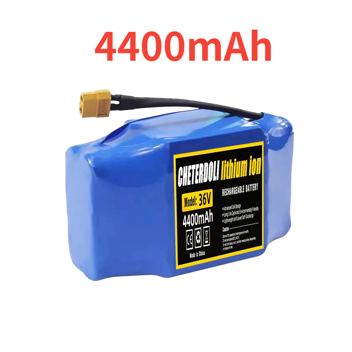 Batería recargable de litio de 36V, 12Ah, 10s2p, verdadera para patinete eléctrico autoequilibrado, monociclo HoverBoard, batería excepcional: Azul
