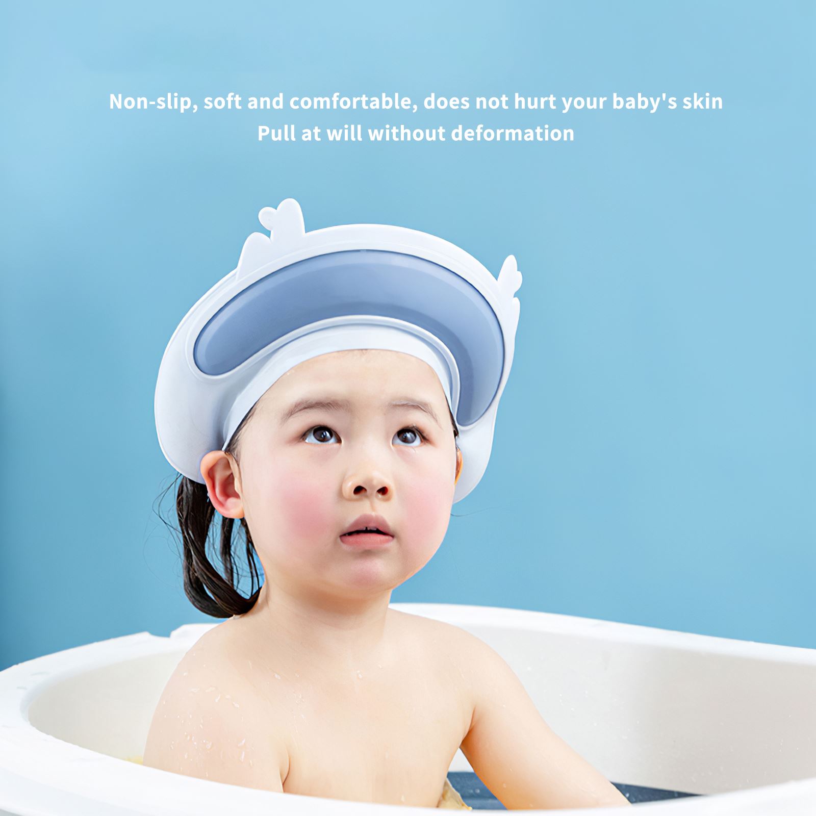 Gorro de baño protector de ducha para niños, gorra de champú ajustable para lavado de pelo, protector de ojos para bebés, a prueba de agua
