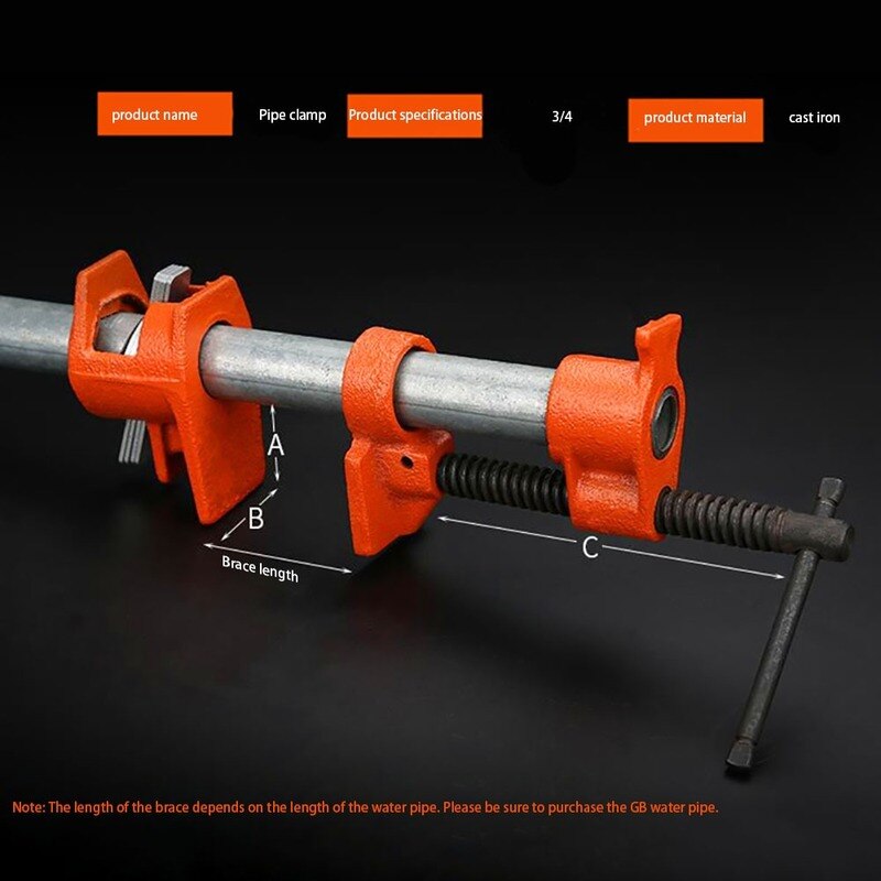 3/4 Inch Heavy Duty Pipe Clamp for Woodworking Wood Gluing Pipe Clamp Steel Cast Iron Pipe Clamp Fixture Carpenter Hand Tool