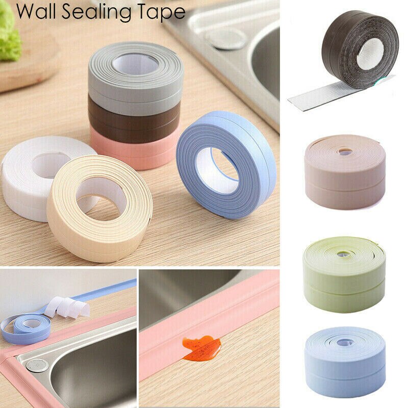 1Roll Sealing Strip Self Adhesive Bath Wall Sealing Strips Kitchen Bathroom Sink Basin Edge Trim strip 3.2m Length
