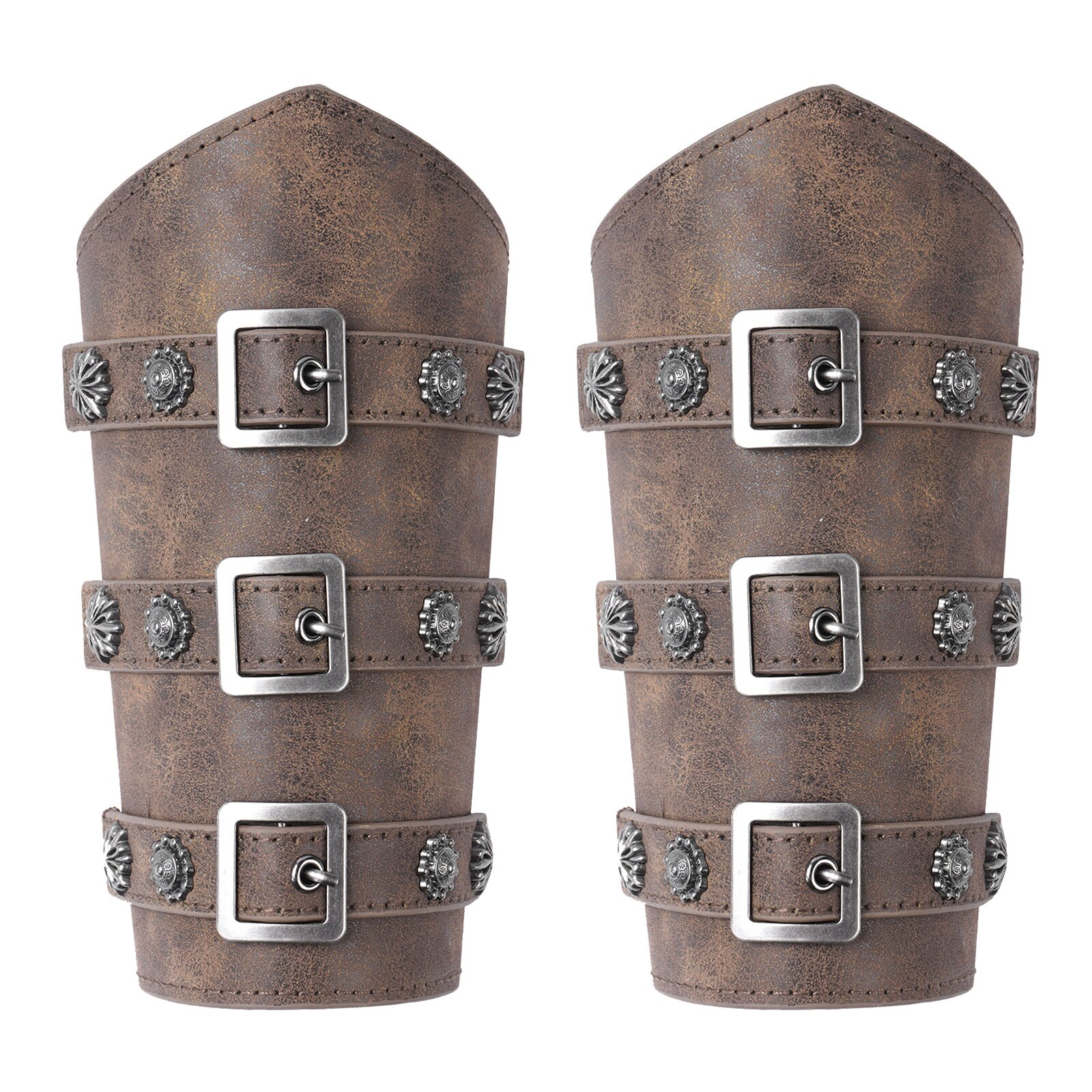 1 paar unisex Erwachsene Cosplay Armbinde Jahrgang mittelalterlich Krieger Handgelenk Bands Metall Nieten Leder Schlacht Arm Schutz Armschienen: Antiquität Messing