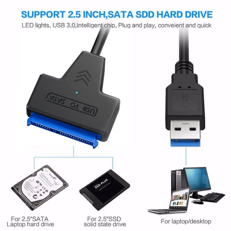SATA naar USB 3.0-kabel voor externe 3,5 2,5 inch HDD SSD harde schijfconnector USB3.0 naar SataIII-kabel 22-pins met 12V-voeding
