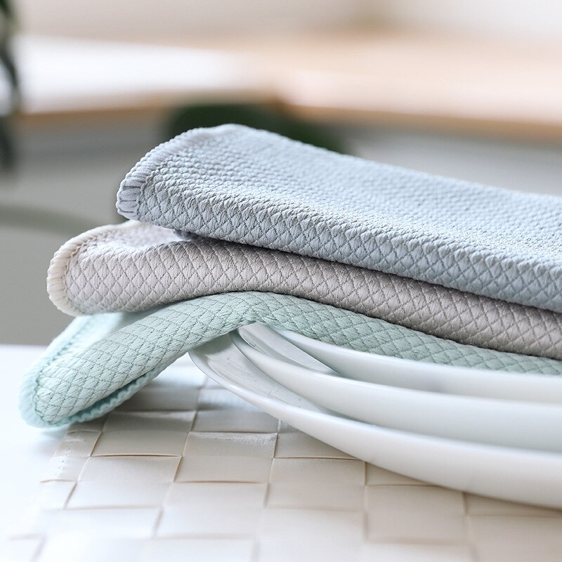 3pcs Microfiber Fish Scale Wipe Cloth Water-absorbing Wiping Rag for Kitchen Glass Washing Dish Dust Cleaning Towel Gadgets Tool